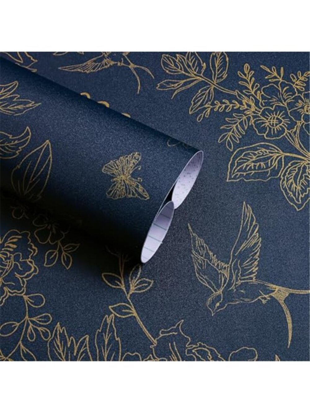 Blue Gold Floral Peel Stick Wallpaper Vintage Bird Contact Paper Removable Roll